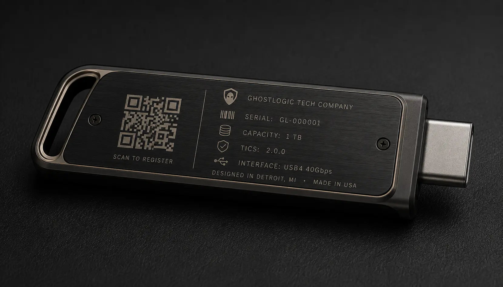 Actual GhostLogic Flight Recorder USB-C device, back